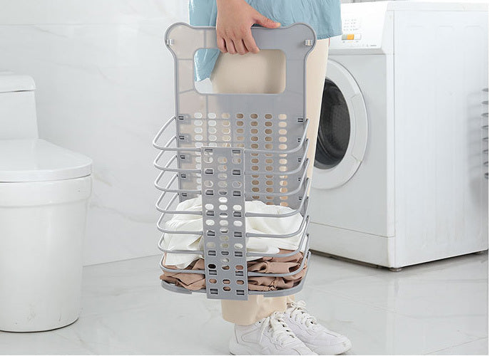 Folding Laundry Basket Clothes Storage Bathroom Organiser (Large, White) - Dshop.com.au