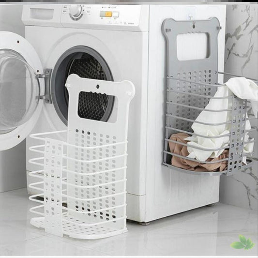 Folding Laundry Basket Clothes Storage Bathroom Organiser (Large, White)