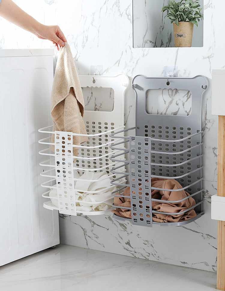 Folding Laundry Basket Clothes Storage Bathroom Organiser (Large, White) - Dshop.com.au