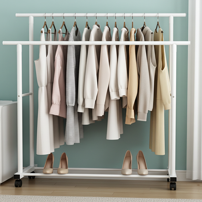 Large 1.5m Wide Double Coat Hanging Stand Wardrobe Clothes Hanger Rack (White)