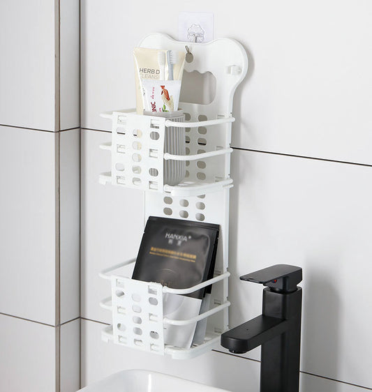 Folding Storage Basket Bathroom Shelf Kitchen Organiser (White) - Dshop.com.au