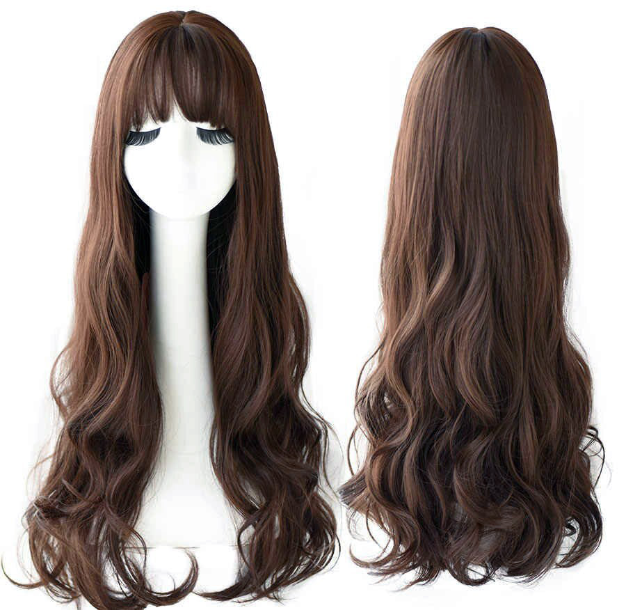 Dark Brown Long Curly Hair Wig Natural Wavy Brunette - Dshop.com.au