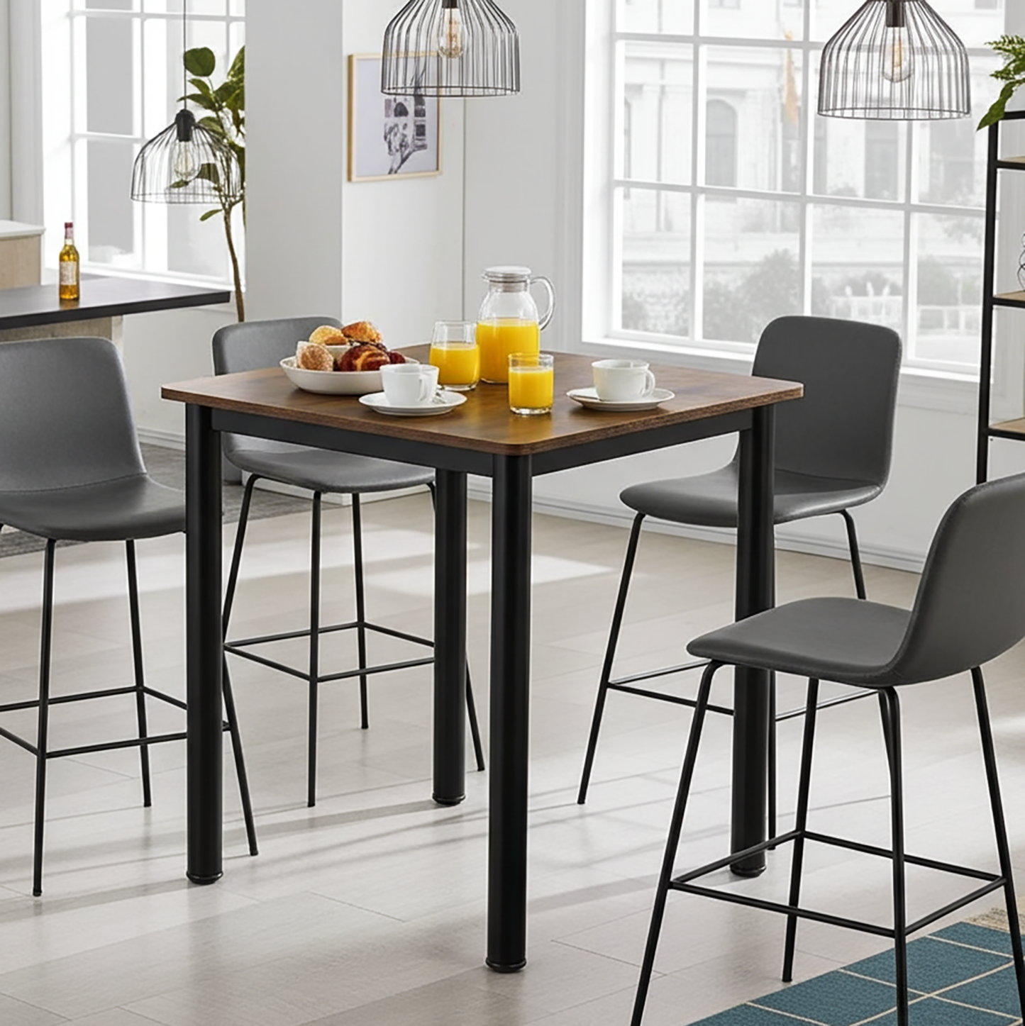 Foundry Industrial Rustic Wood & Metal Square Bar Dining Table