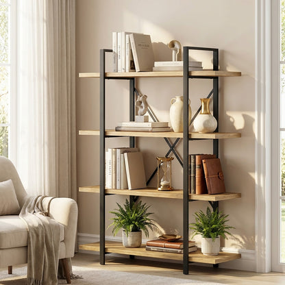 Envision Rustic Oak 4-Tier Bookcase Storage Shelf Organizer
