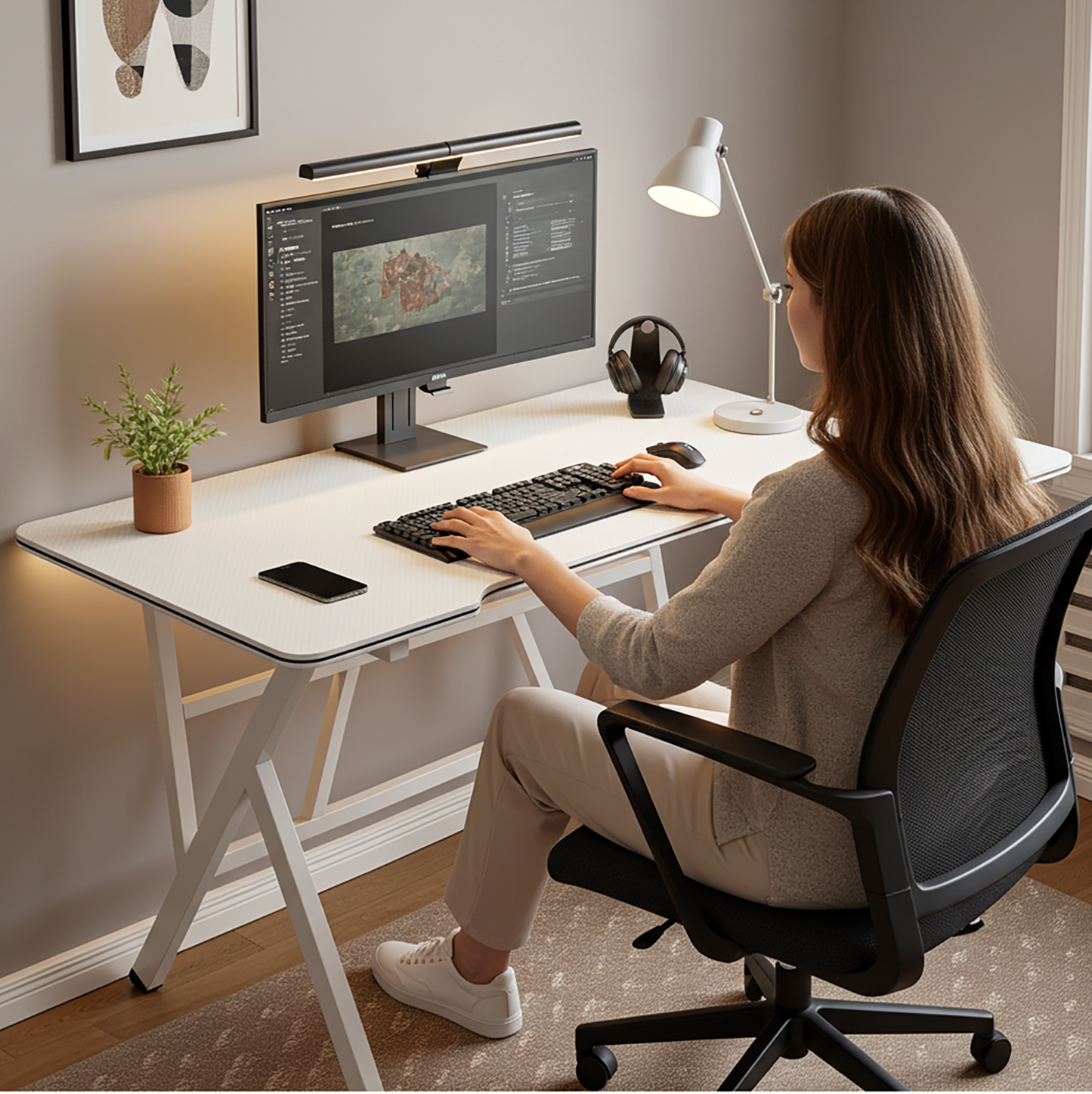 Large Vertex Modern Multifunctional Ergonomic Computer Desk White 120cm