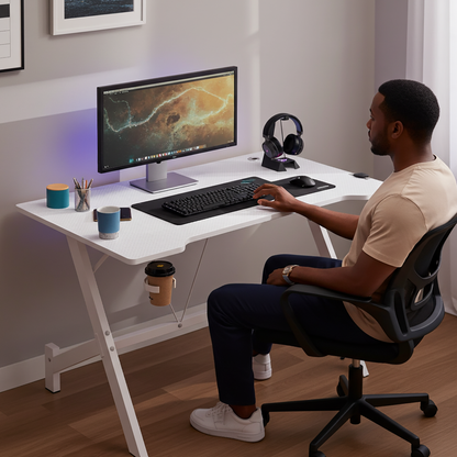 Ergonomic Gaming Desk Computer Table White 110cm