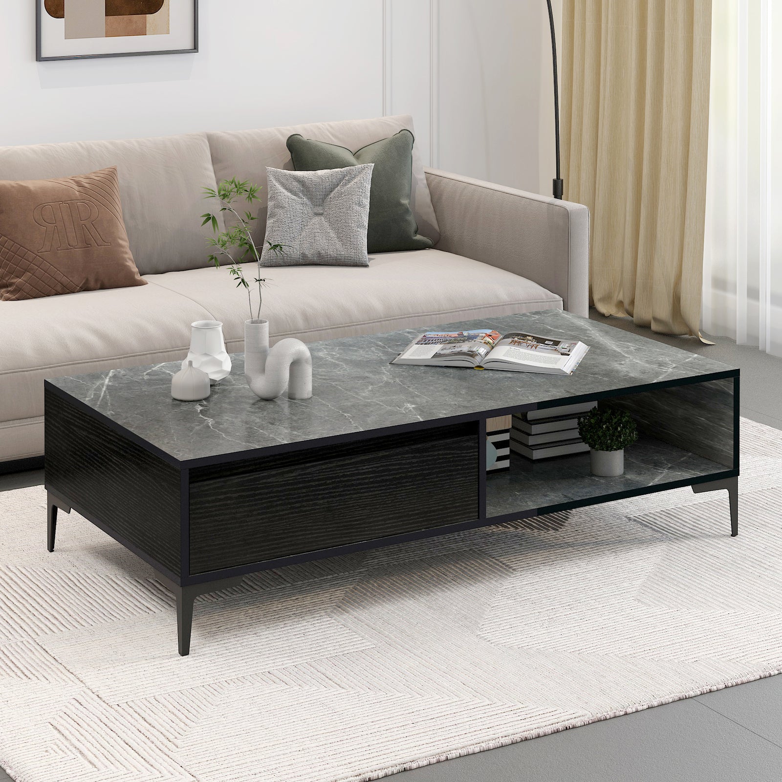 2-Piece Set Minimalist Large Coffee Table & 2m TV Cabinet - Dshop.com.au