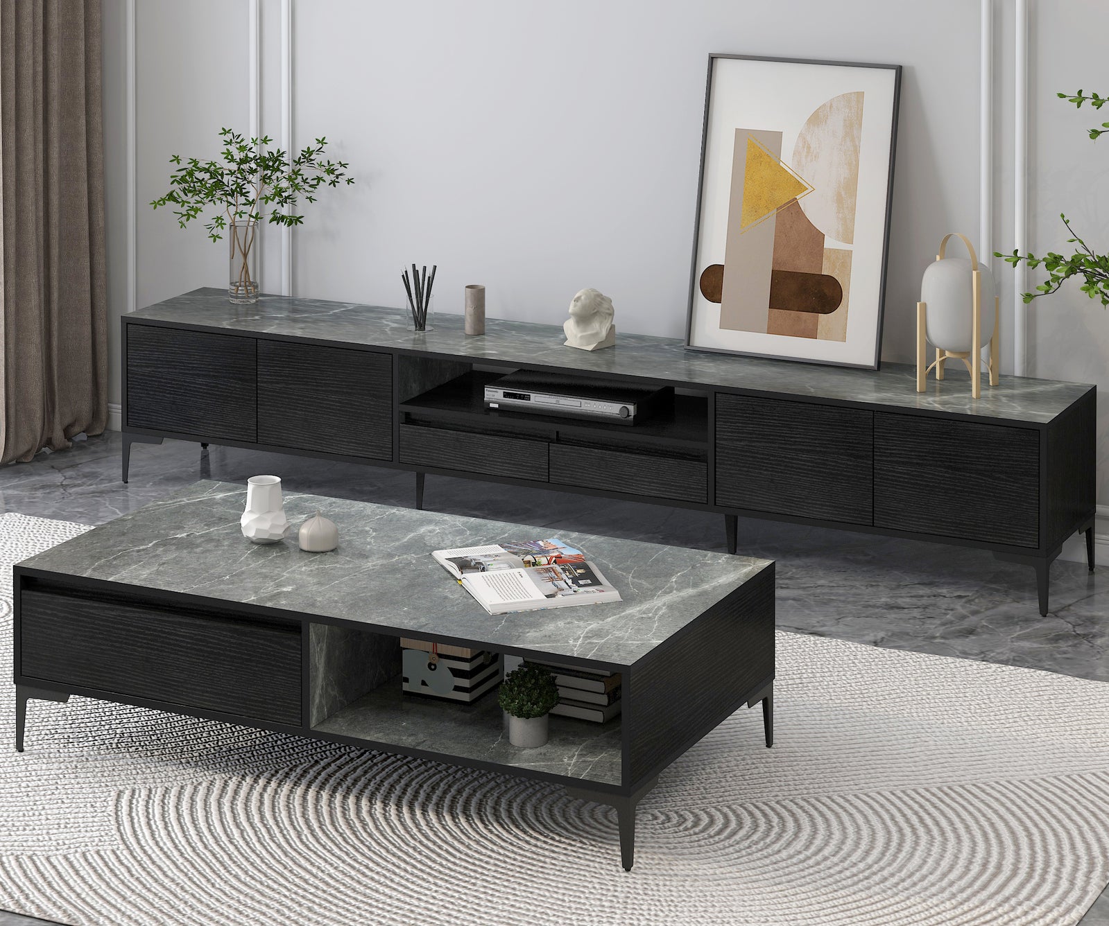 2-Piece Set Minimalist Large Coffee Table & 2m TV Cabinet - Dshop.com.au