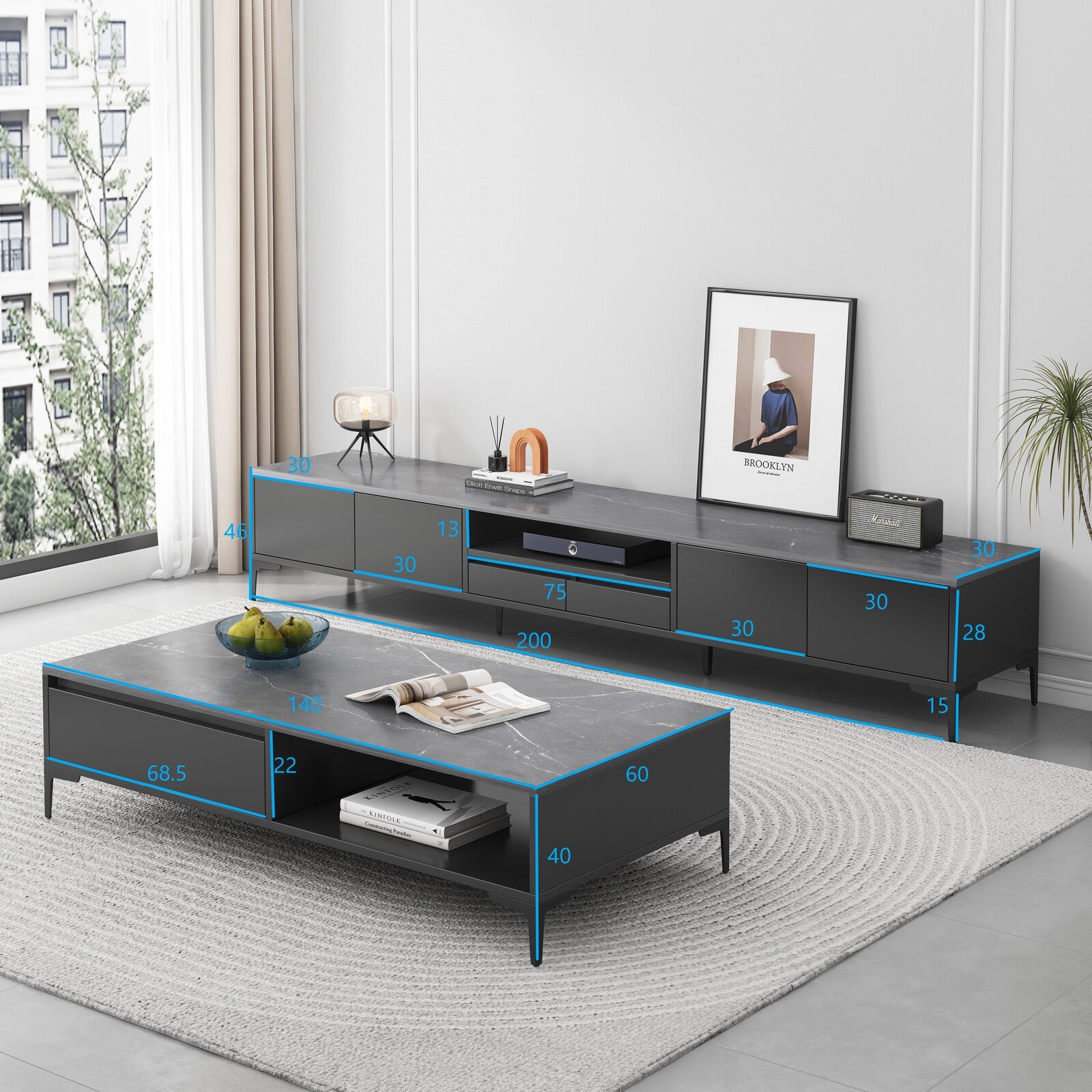 2-Piece Set Minimalist Large Coffee Table & 2m TV Cabinet - Dshop.com.au