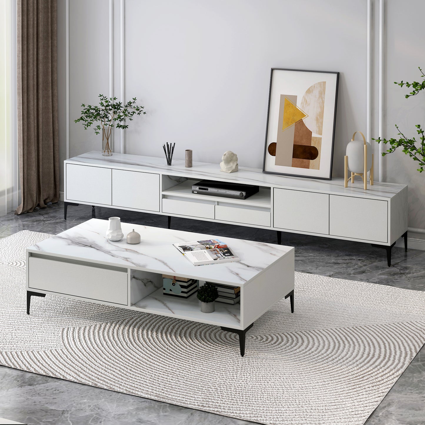 2-Piece Set Minimalist Large Coffee Table & 2m TV Cabinet - Dshop.com.au