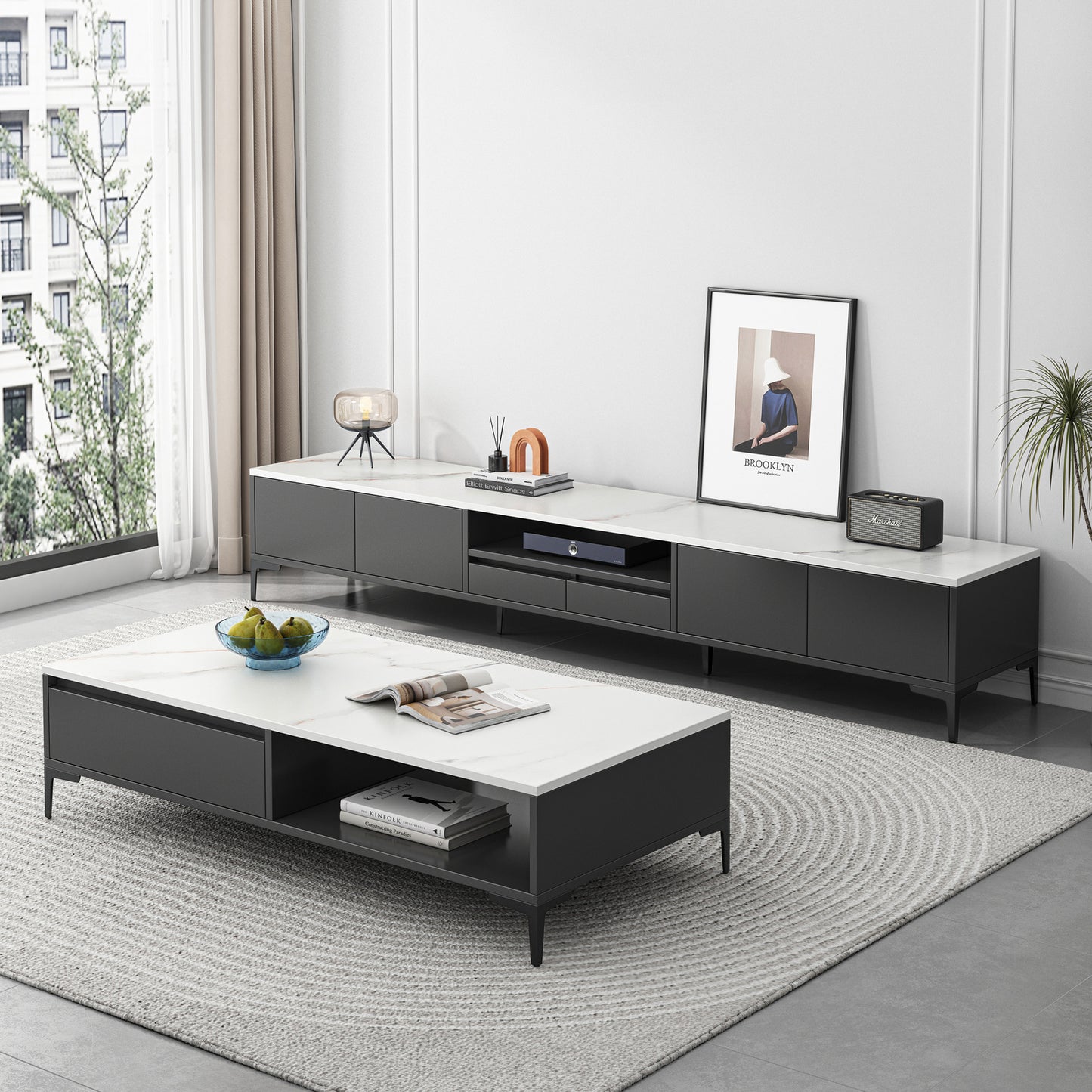 2-Piece Set Minimalist Large Coffee Table & 2m TV Cabinet - Dshop.com.au