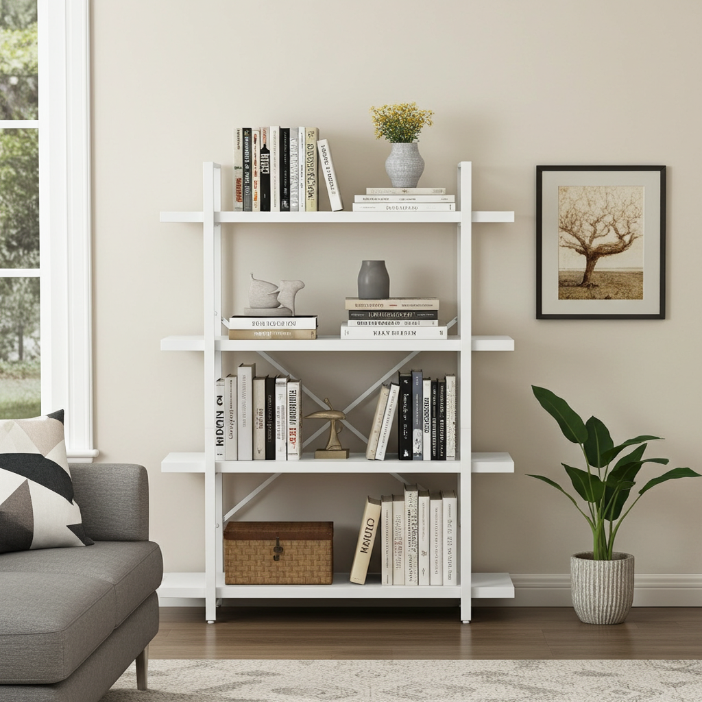 Envision 4-Tier Bookcase Storage Shelf Organizer (White)