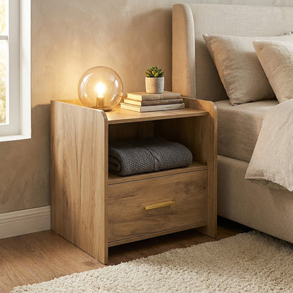 Serene Bedside Table Nightstand with Drawer (Oak)