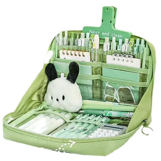 Large Capacity Multi-Layer Stationery Organiser Portable Pencil Case - Green - Dshop.com.au