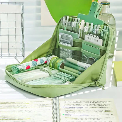 Large Capacity Multi-Layer Stationery Organiser Portable Pencil Case - Green - Dshop.com.au