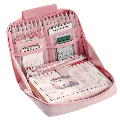 Large Capacity Multi-Layer Stationery Organiser Portable Pencil Case - Pink - Dshop.com.au