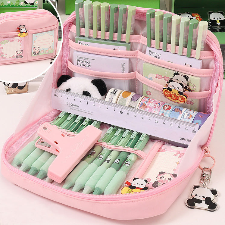 Large Capacity Multi-Layer Stationery Organiser Portable Pencil Case - Pink - Dshop.com.au