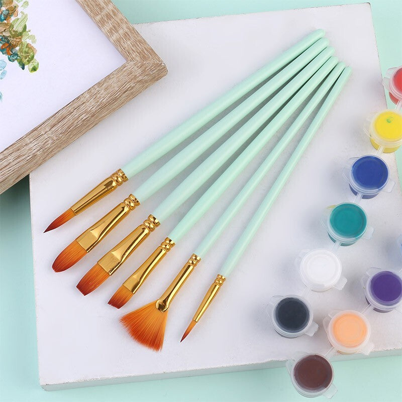 12PCS Artist Nylon Bristle Paint Brushes Set Acrylic Watercolor Oil Painting Brush Kit (Green) - Dshop.com.au