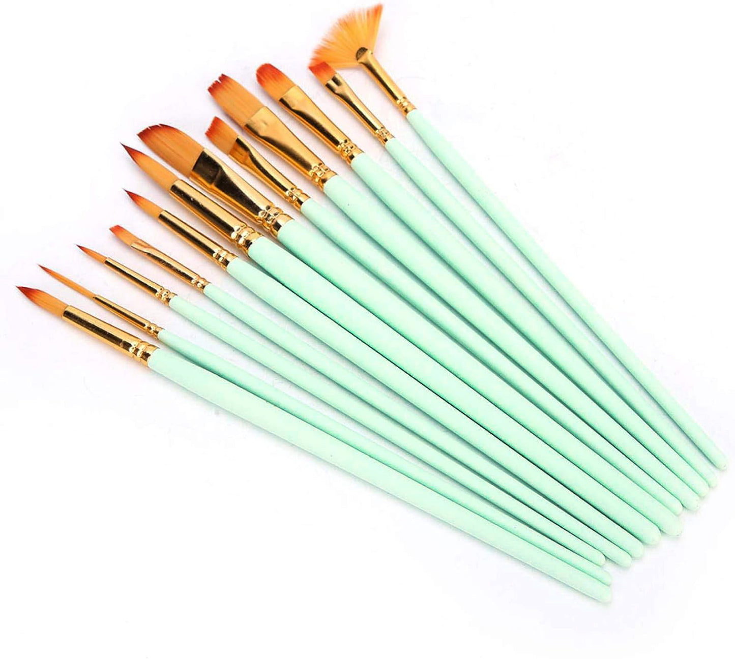 12PCS Artist Nylon Bristle Paint Brushes Set Acrylic Watercolor Oil Painting Brush Kit (Green) - Dshop.com.au