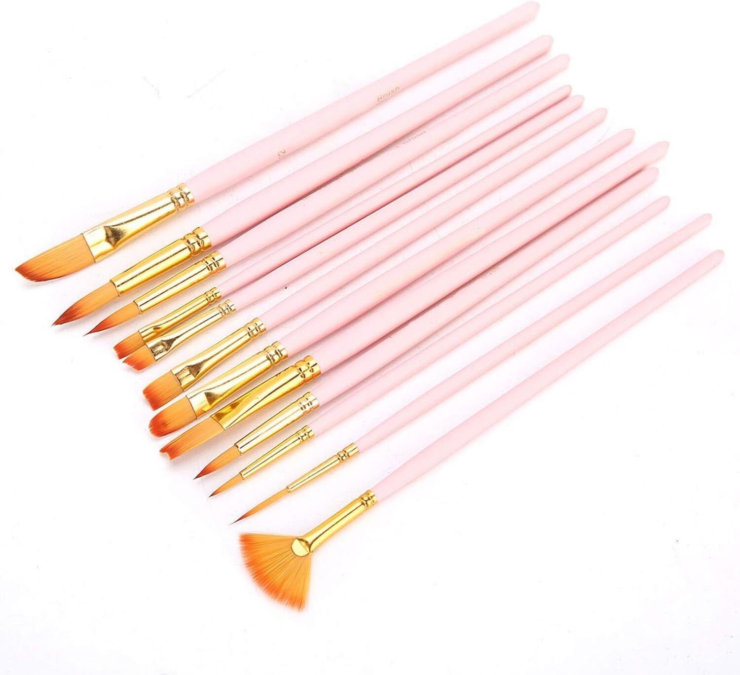 12PCS Artist Nylon Bristle Paint Brushes Set Acrylic Watercolor Oil Painting Brush Kit (Pink) - Dshop.com.au