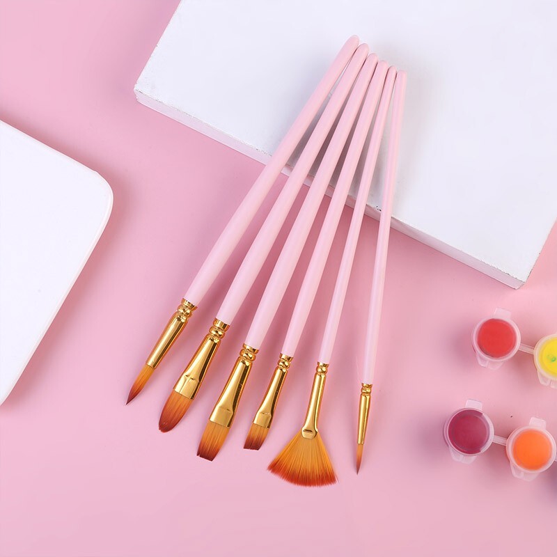 12PCS Artist Nylon Bristle Paint Brushes Set Acrylic Watercolor Oil Painting Brush Kit (Pink) - Dshop.com.au