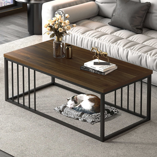 Urban Industrial Modern Wood and Metal Coffee Table Black Walnut