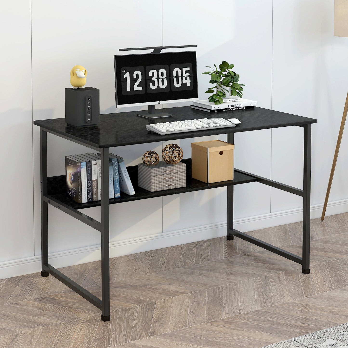 Studio Wood & Metal Computer Desk with Shelf (Black)