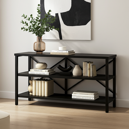 Serenity Industrial Console Table Bookcase TV Stand Storage Shelf Unit (Black)