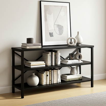 Serenity Industrial Console Table Bookcase TV Stand Storage Shelf Unit (Black)