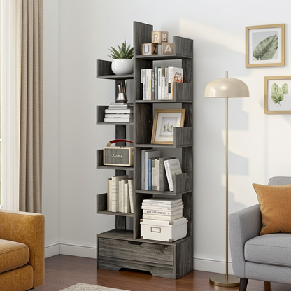 8-Tier 11-Shelf Display Storage Utility Book Shelf Bookcase Shelving (Driftwood Grey)