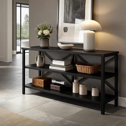 Serenity Industrial Console Table Bookcase TV Stand Storage Shelf Unit (Black)