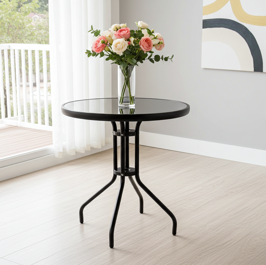 Alfresco Round Mirrored Tempered Glass Table