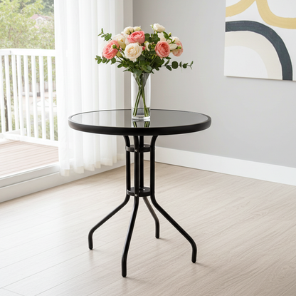 Alfresco Round Mirrored Tempered Glass Table