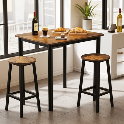 Foundry Industrial Rustic Wood & Metal Square Bar Dining Table