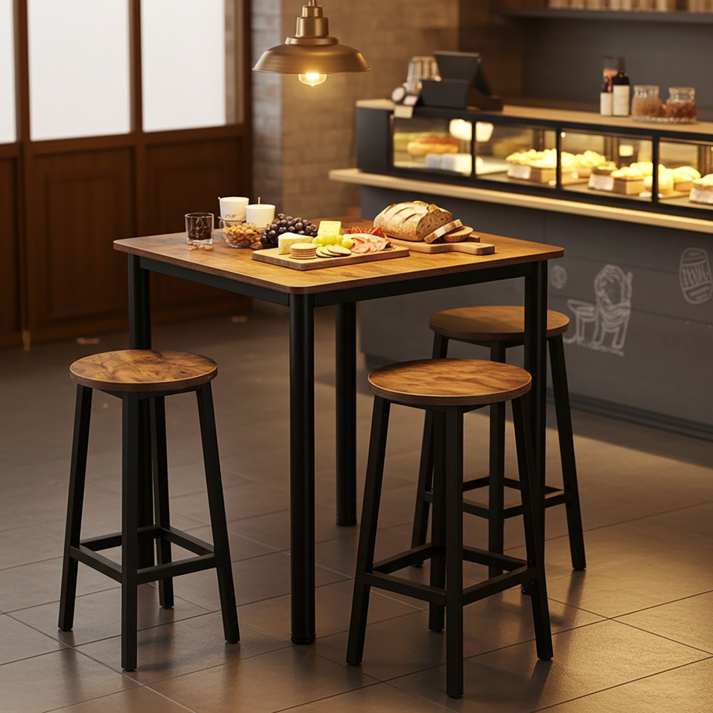 Foundry Industrial Rustic Wood & Metal Square Bar Dining Table