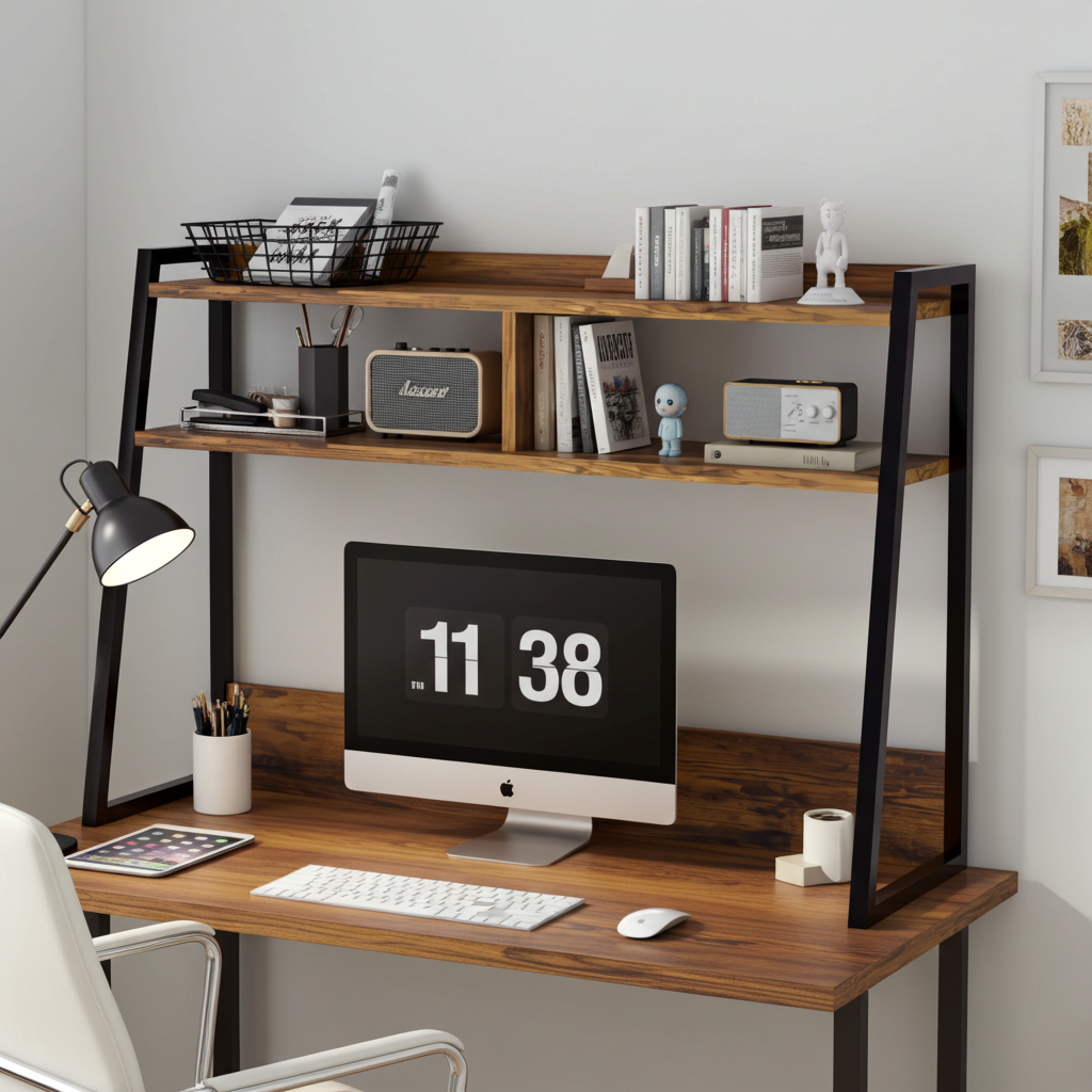 Zion Large Versatile Desk Hutch Storage Shelf Unit Organizer (Rustic Wood)