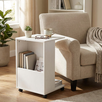 Hermes Sofa Side Table with Magazine Holder (White)