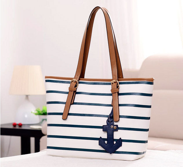 Sailor Anchor Leather Look Handbag Designer Large Tote - Dshop.com.au