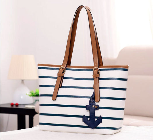 Sailor Anchor Leather Look Handbag Designer Large Tote