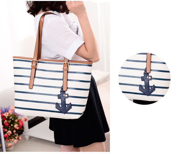 Sailor Anchor Leather Look Handbag Designer Large Tote - Dshop.com.au