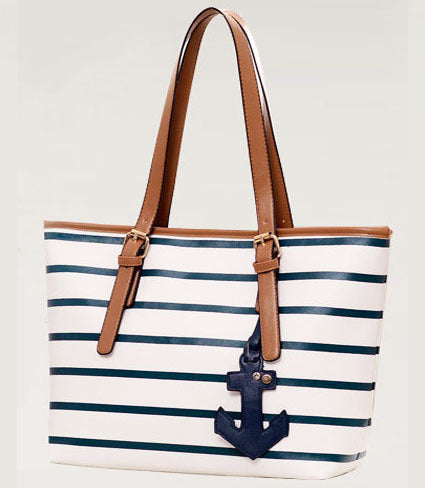 Sailor Anchor Leather Look Handbag Designer Large Tote - Dshop.com.au