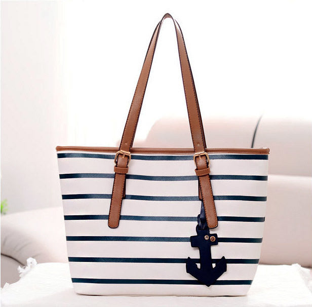 Sailor Anchor Leather Look Handbag Designer Large Tote - Dshop.com.au