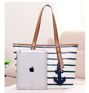 Sailor Anchor Leather Look Handbag Designer Large Tote - Dshop.com.au