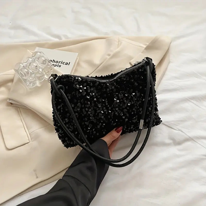 Luxury Sequined Designer Handbag Glitter Sparkle Evening Bag Clutch Purse (Black Sequins) - Dshop.com.au