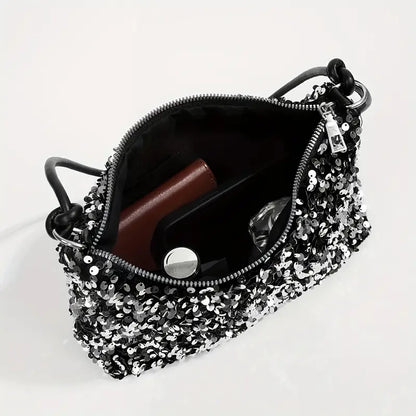 Luxury Sequined Designer Handbag Glitter Sparkle Evening Bag Clutch Purse (Black Sequins) - Dshop.com.au