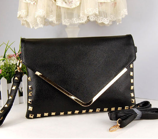 Large Metal Studded Leather Look Shoulder Bag A4 Clutch