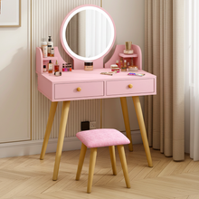 LED Luminous Princess Dresser Vanity Table with Mirror, Stool and Storage Drawers Set (Pink)