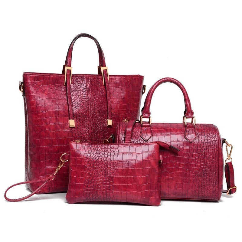 3 PCS Luxe Leather Handbag Set, Large Tote, Shoulder Bag, Clutch Purse Wallet (Red) - Dshop.com.au