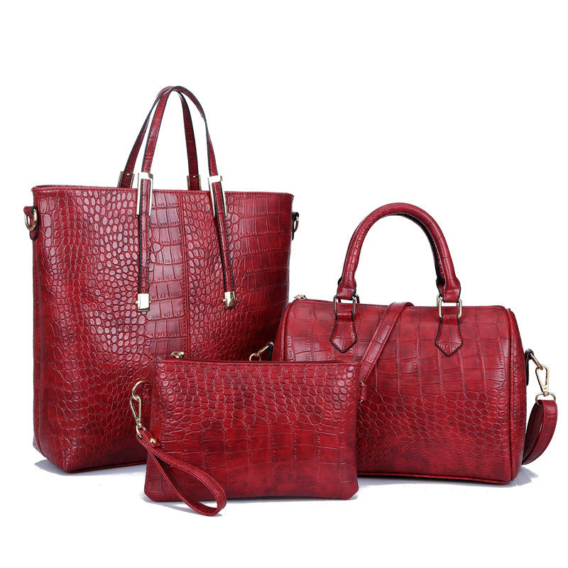 3 PCS Luxe Leather Handbag Set, Large Tote, Shoulder Bag, Clutch Purse Wallet (Red) - Dshop.com.au