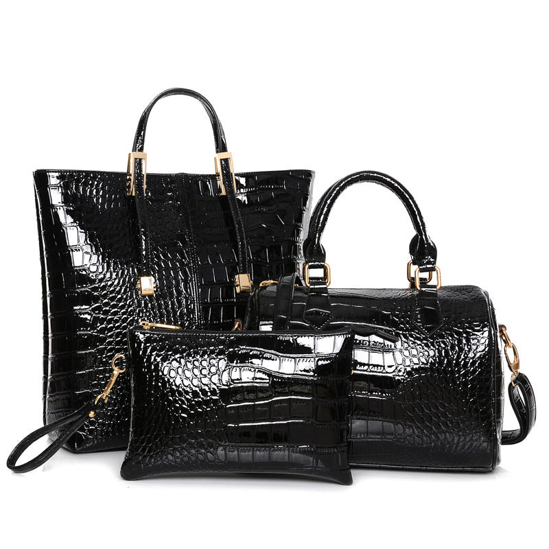 3 PCS Luxe Leather Handbag Set, Large Tote, Shoulder Bag, Clutch Purse Wallet (Black) - Dshop.com.au